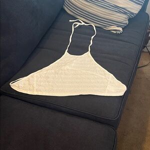 Tobi White Lace-Stripe Halter Crop Top